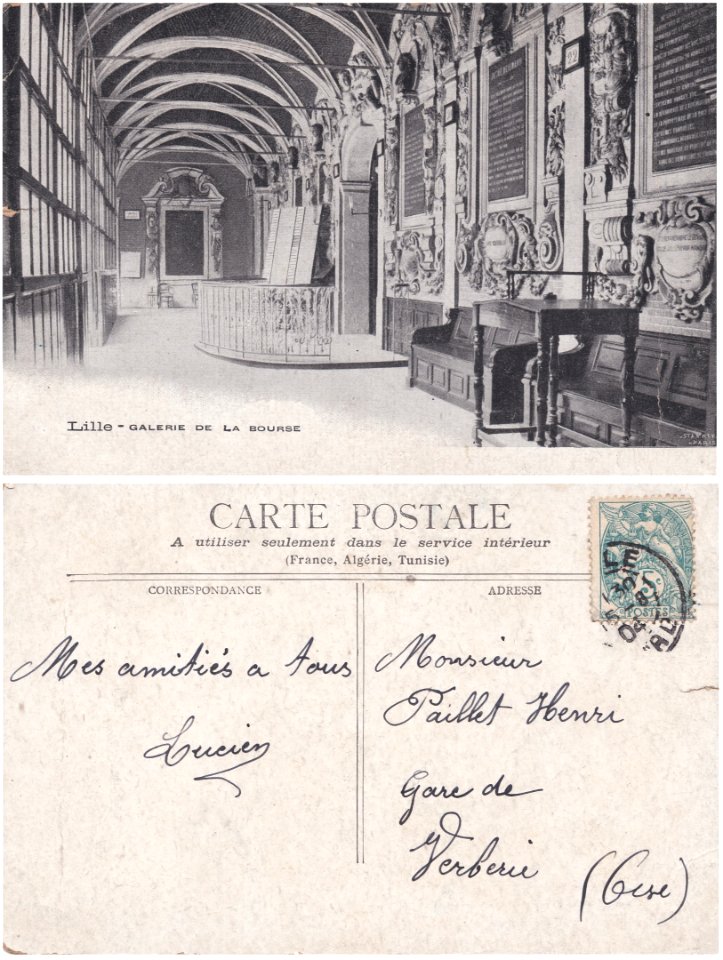 LILLE — Galerie de la Bourse au début du XXe siècle (côtés photo & correspondance)
