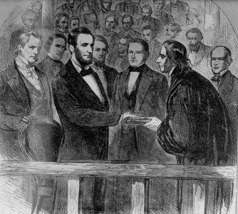 Lincoln sworn in by Chief Justice Taney (cropped)