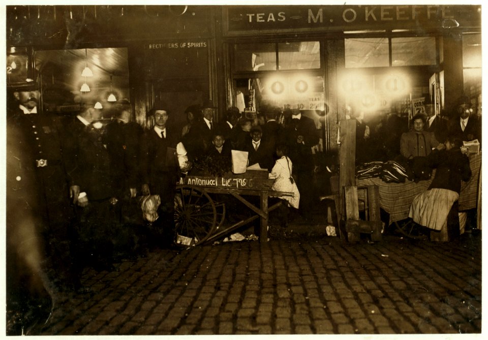 Little Girls working in the Market Saturday Night, 11 P.M. Boston 1915 Exhibit. LOC cph.3b39337