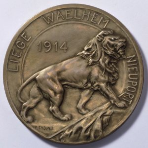 Liège - Waelhem - Nieuport 1914, medal by Pierre Theunis, Belgium, (1916), Coins and Medals Department of the Royal Library of Belgium, 2Lef 52 - 91 (verso)