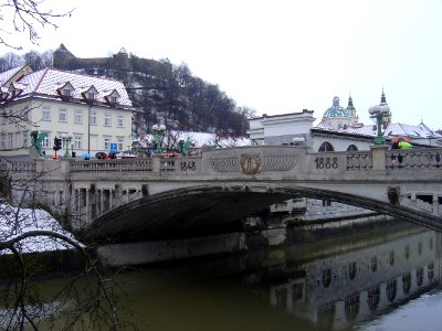Ljubljana Dragon Bridge snow