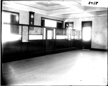 Lobby of new Miami University Auditorium Building showing University Treasurer's Office and cashiers' cages 1908 (3199677801) photo