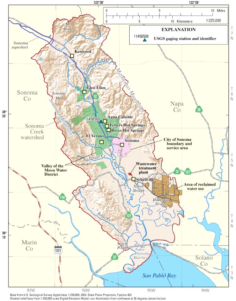 Location of Los Guillicos Preserve, within the Sonoma Creek Watershed