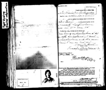Lois Ewell passport application from 1918, this is page 5 of 5