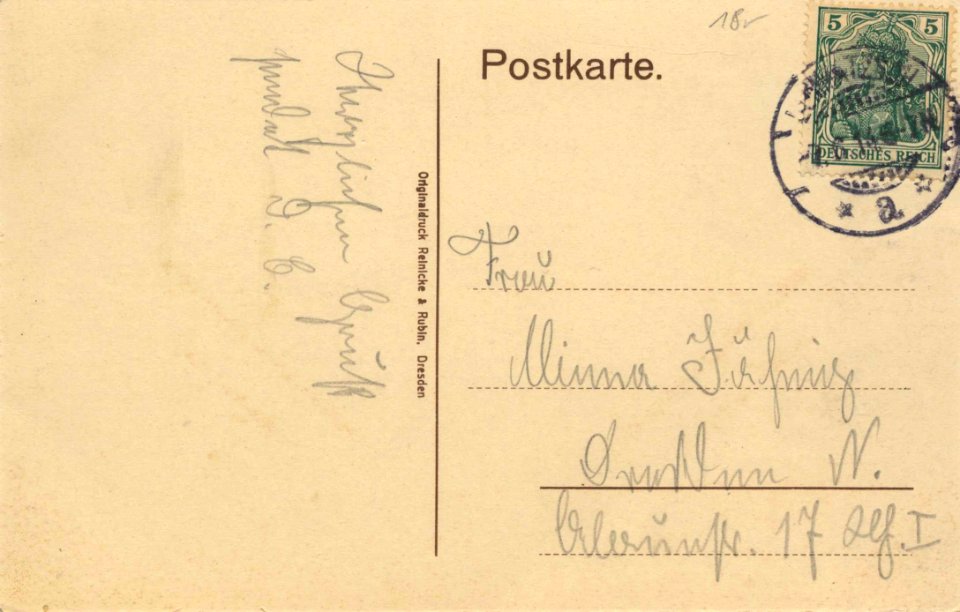 Lommatzsch, Sachsen - Postamt und Promenade (back) (Zeno Ansichtskarten)