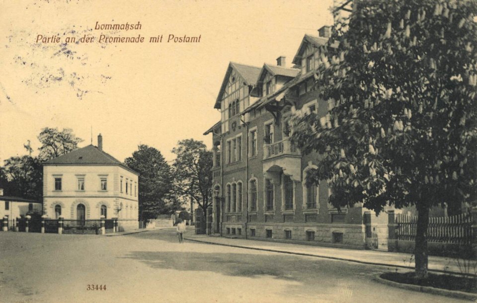 Lommatzsch, Sachsen - Postamt und Promenade (Zeno Ansichtskarten)
