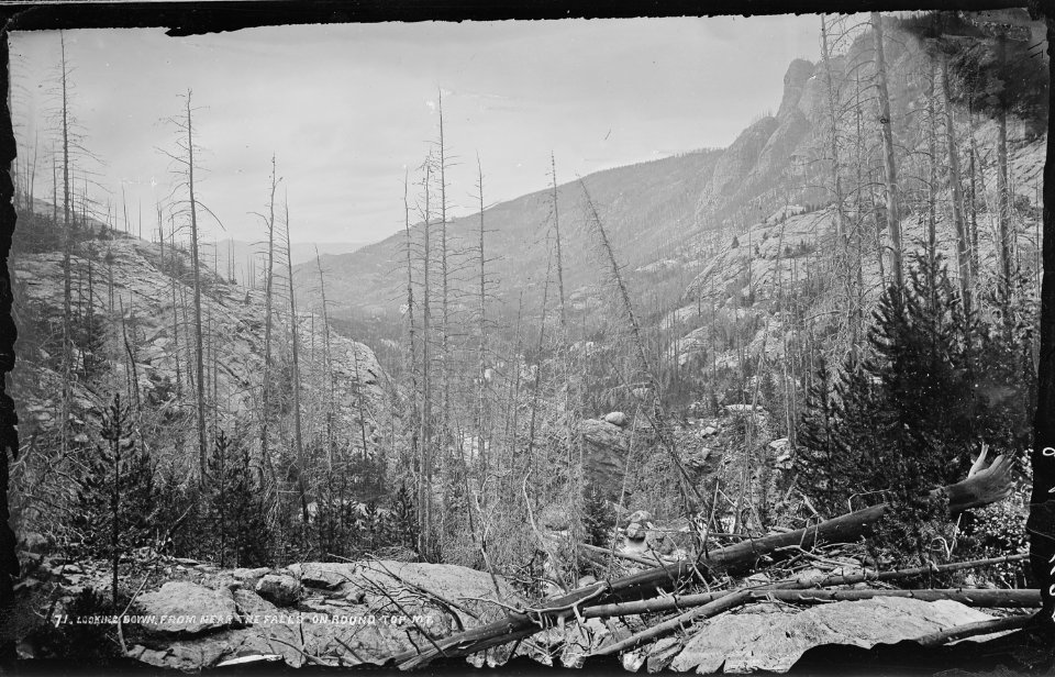 Looking down from near the falls on Round Top Mountain, above Grand Lake. Colorado. - NARA - 517040 photo