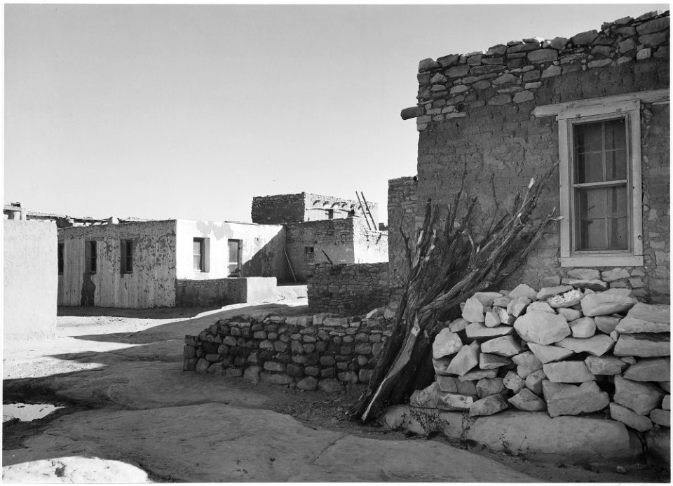 Looking across street toward houses, Acoma Pueblo (National Historic Landmark, New Mexico), 1933 - 1942 - NARA - 519836