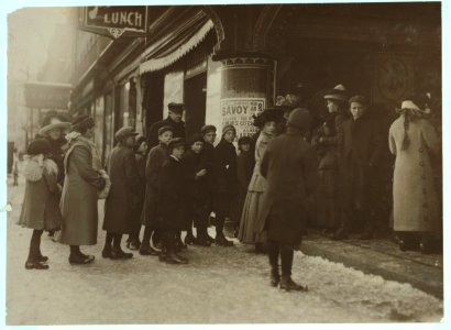 Long line of boys and men at Vaudeville Show. Saturday P.M. LOC nclc.04782