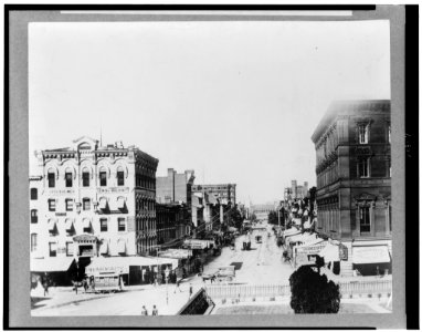 Looking west up F Street before erection of Washington Loan & Trust Building LCCN95506318
