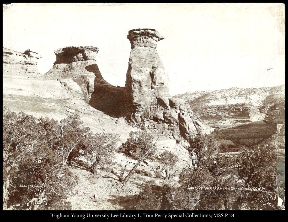 Lookout Rocks, Canon of Grand River R.G.W.Ry. (Rio Grande Western Railway) C.R. Savage, Photo.