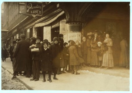 Long line of boys and men at Vaudeville Show. Saturday P.M. LOC nclc.04781