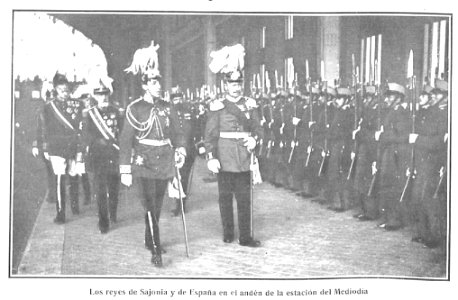 Los reyes de Sajonia y de España en el andén de la estación del Mediodía, de Campúa, Nuevo Mundo, 21-03-1907