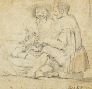 Lot 879-469. Baccio del Bianco, attributed to. Two artists decorating ceramics. Unsigned. Black chalk and wash on paper. Sheet size 178×181 mm