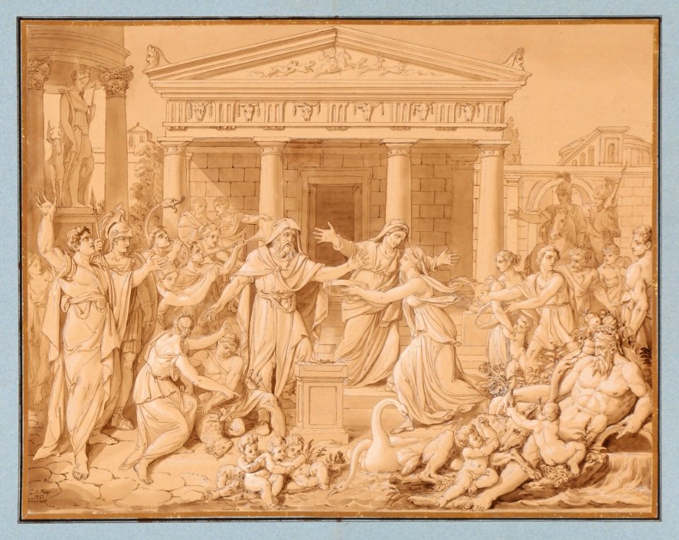 Lot 1822-8500. Conrad Martin Metz. A sacrifice to Diana, the Goddess of Hunting. Signed and dated C. M. Metz, 1822. Drawing ink and wash on paper. Sheet size 417×547 mm