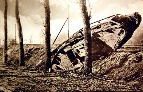 Lot-7676-5-14 WWI, German Activities. Translated from German “Captured British tank on the road Cambrai-Bapaume.” Courtesy of the Library of Congress. (2016 09 02). (29460572681)