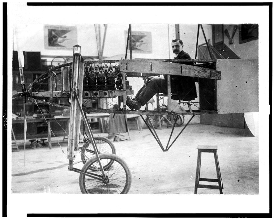 Louis Blériot at the helm of his monoplane, furnished with automatic motor of 50 h.p. LCCN93504057