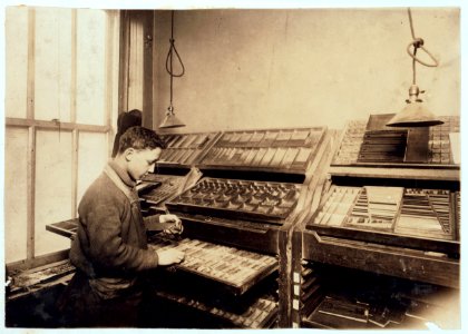 Louis Gitney, a young compositor earning $7.00 a week in a Sixth Av. (N.Y.) printing office. He learned the trade at Public School 64. L.W. Hine, Feb. 1917. LOC nclc.05627