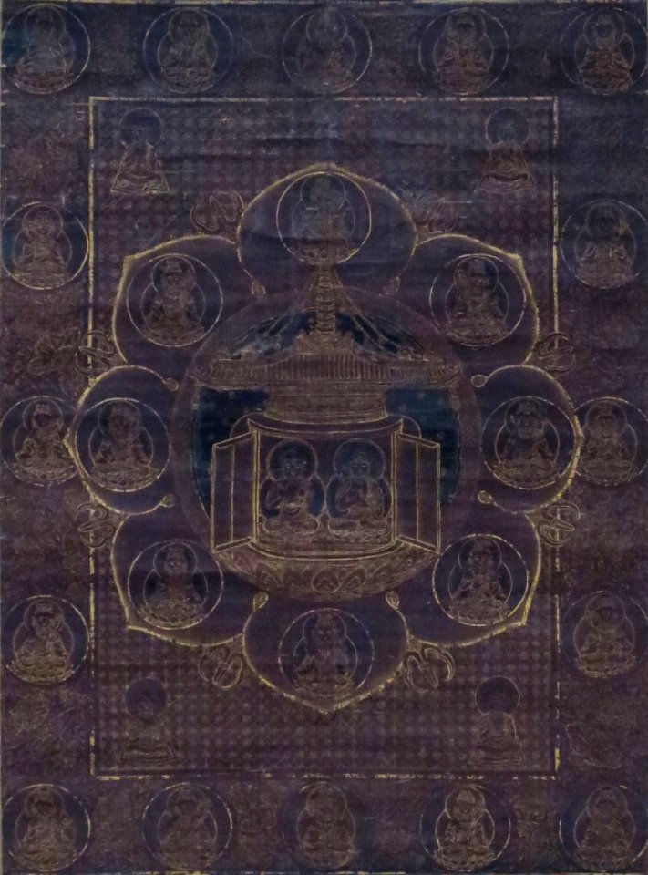 Lotus Sutra Mandala, Kamakura period, 13th century, gold on purple silk