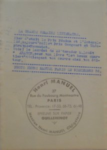 Louis Aragon 9 décembre 1936 - Henri Manuel photo verso