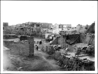 Low oblique view from above the Hopi village of Oraibi, showing terraced houses, Arizona, 1898 (CHS-4591)