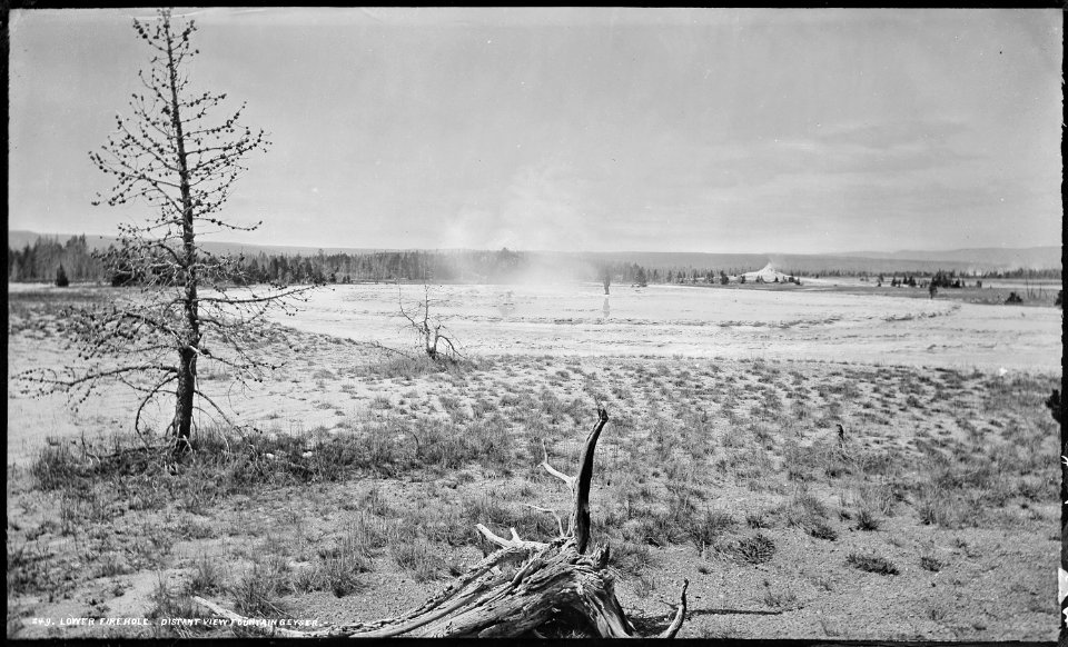 Lower Fire Hole, distant view of Fountain Geyser. Yellowstone National Park. - NARA - 517165