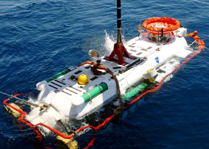 LR5 rescue vehicle is lowered into the water photo