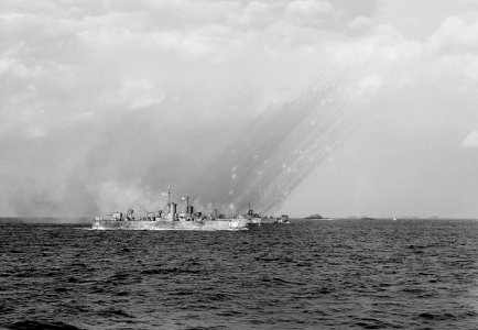 LSM(R)s firing rockets in Kerama islands 1945 photo