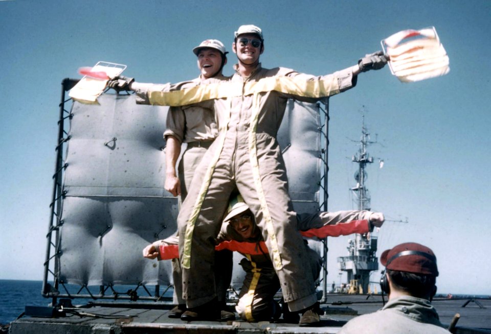 LSOs aboard USS Sicily (CVE-118) off Korea 1951