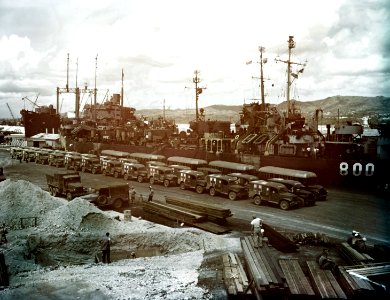 LST-800, LST-1108 and USS St. George (AV-16) at Guam, 8 August 1945 (80-G-K-5978)
