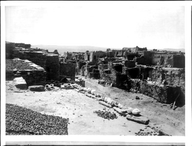 Low oblique view from above a street in the Hopi (Moki) pueblo of Oraibi, Arizona, ca.1898 (CHS-4593)
