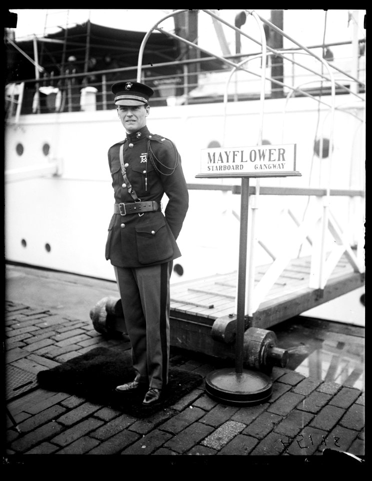 Lt. Edgar Allen Poe, who has the distinguished honor of being the first Marine Corps officer to serve aboard the U.S.S. Mayflower, the presidential yacht. He will take charge of the LCCN2016891914