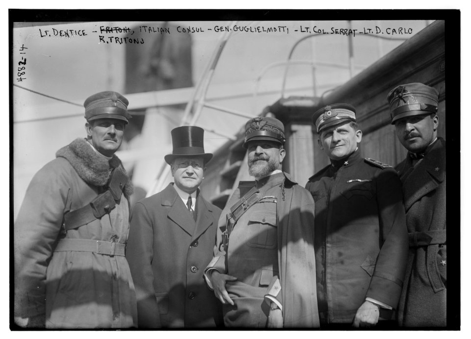 Lt. Dentice, R. Tritonj, Italian Consul, Gen Guglielmotti, Lt. Col Serrat, Lt. D. Carlo LCCN2014708688