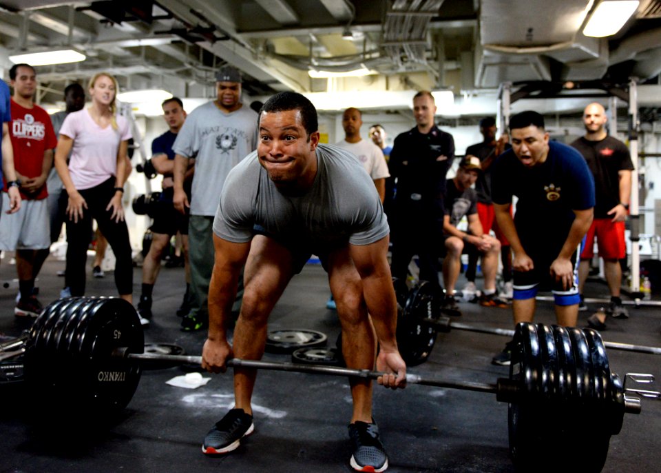 Lt. Cmdr. performs a dead lift event during a steel beach picnic aboard USS Boxer. (29243379855)