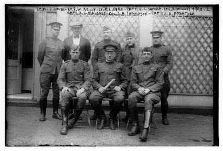 Lt. M.J. House, Lt. F.W. Kelly, Lt. R.L. Byrd, Capt. E.C. Shively, Lt. E.R. Caughey, Capt. H.C. Maloney, Col. J.H. Thompson, Capt. J.A. Praether LCCN2014709336