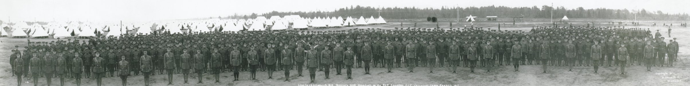 Lt.-Col. J.R. Kirkpatrick, OC, officers and members of the 55th Battalion, CEF, Valcartier Camp, Canada, 1915. No. 9 (HS85-10-30691) photo