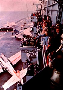 LTV A-7B Corsair IIs are launched from USS Oriskany (CVA-34), circa in June 1974