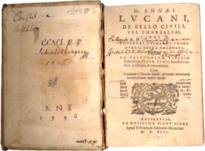 Lucanus, De bello civili ed. Pulmann (Plantin 1592), title page