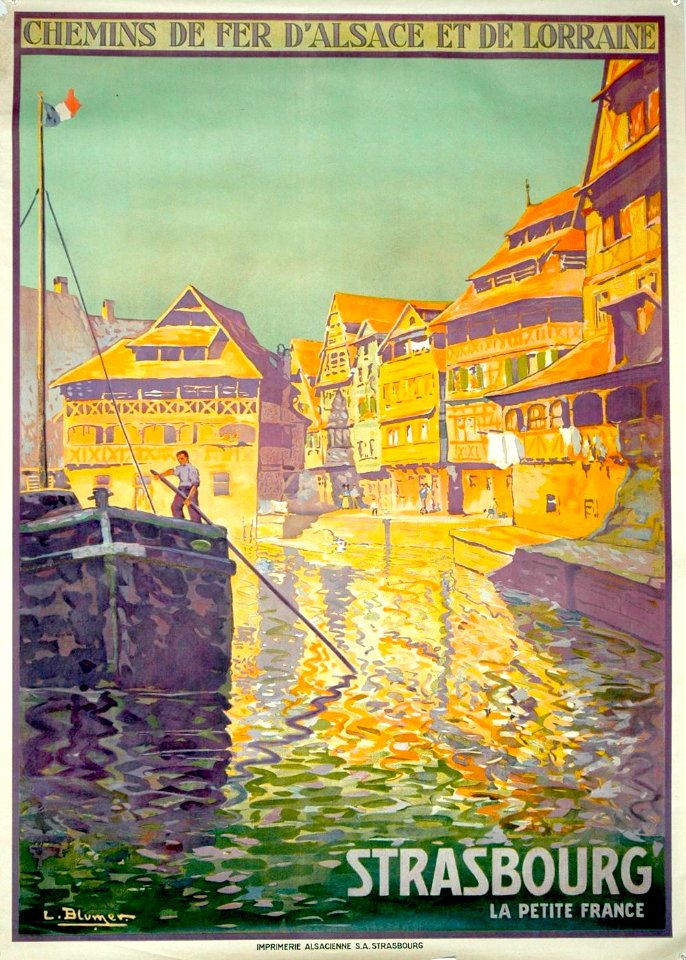 Lucien Blumer affiche chemins de fer Alsace Lorraine Strasbourg 1930