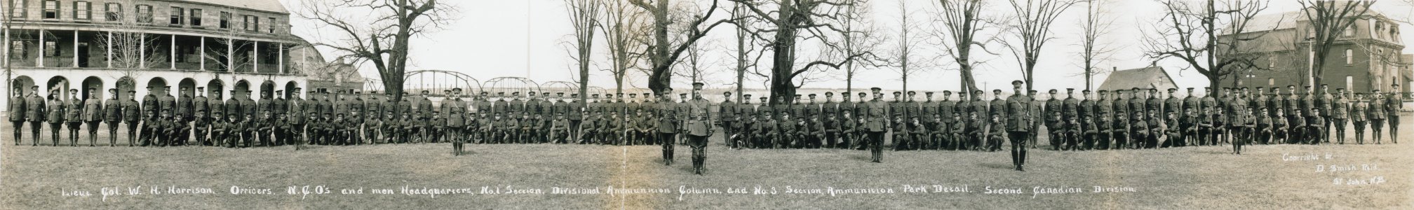 Lt. Col. W.H. Harrison, officers, NCO's and men, headquarters, No. 1 Section, divisional ammunition column and No. 3 section, ammunition park detail, second Canadian division (HS85-10-30188)
