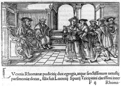 Lucrezia Borgia (1480-1519), in court, holding dagger to her breast) - I.K LCCN2006689710