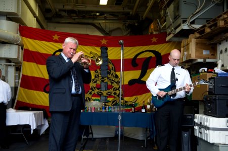 Lt. j.g. John Thompson, right, and Vytautas Grubliauskas, mayor of Klaipeda, Lithuania, play improvised jazz. (19300406804)
