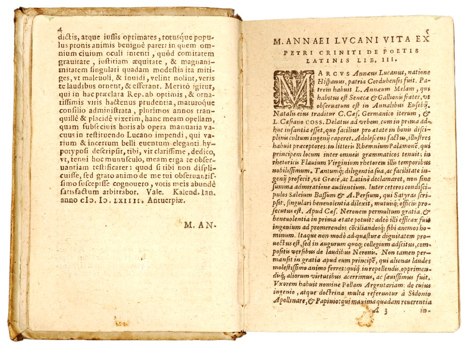 Lucanus, De bello civili ed. Pulmann (Plantin 1592), p. 004-005