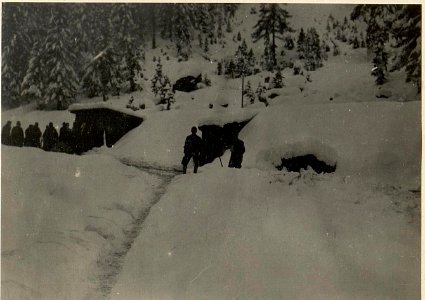 Luggauer Alm Kote 1416. Unterstände einer Militär-Arbeiterabteilung. (BildID 15471947)