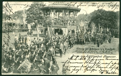 Ludwig Hemmer PC 0602 Gruss vom Schützenfest Hannover. Einzug der Schützen in's Rundteil. Bildseite