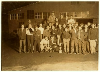 Lunch-time. A few of the workers on night shift in Cumberland Glass Works, Bridgeton, N.J. LOC nclc.01222