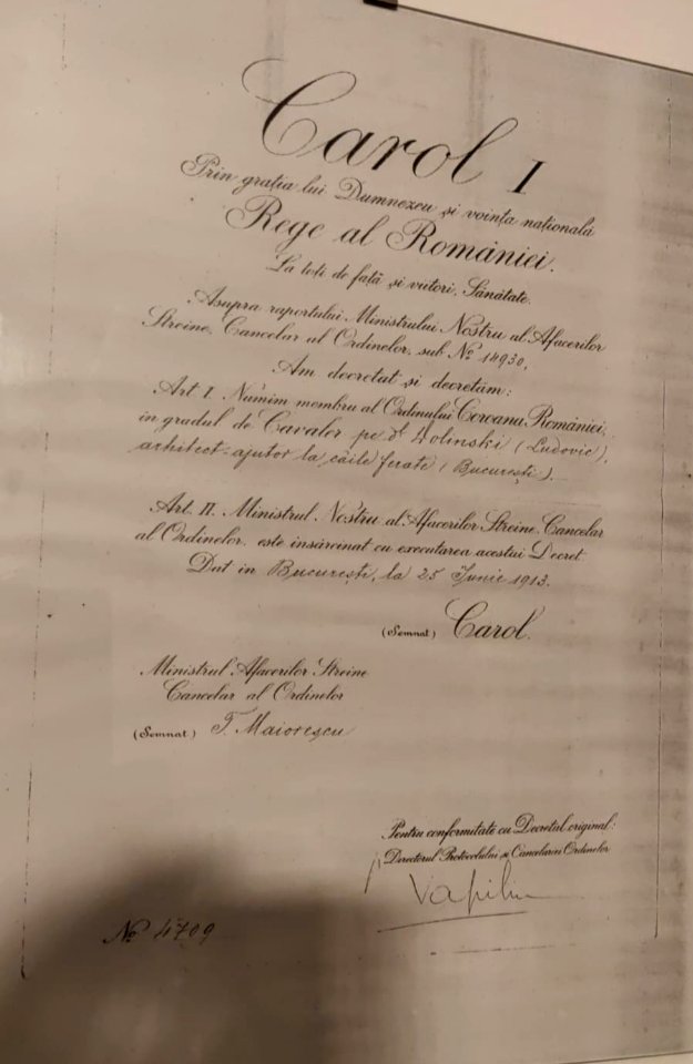 Ludovic Dolinschi - Carol I - Ordinul Coroana Romaniei (1913)