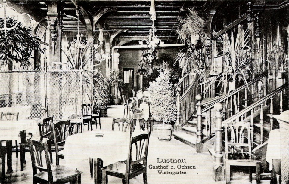 Lustnau. Gasthof zum Ochsen. Wintergarten (AK Gebr. Metz 1912 TPk197B)