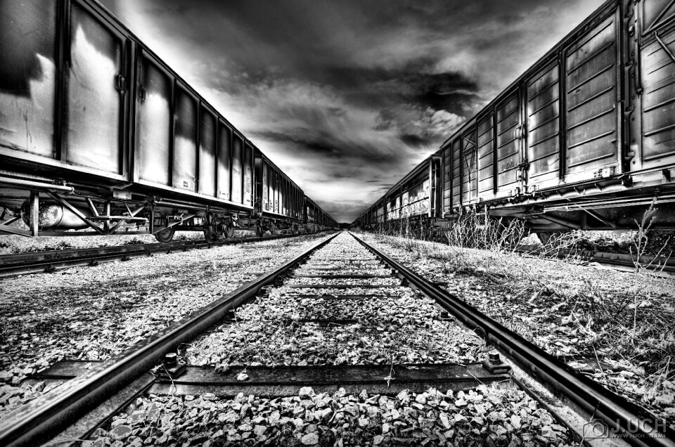 Black and white railway building
