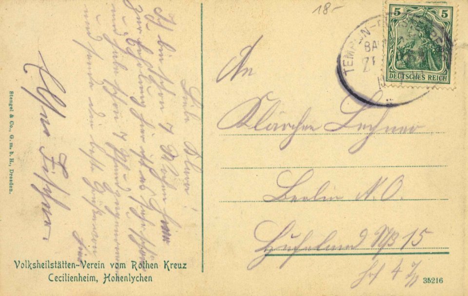 Lychen, Brandenburg - Volksheilstättenverein vom Roten Kreuz Cecilienheim (back) (Zeno Ansichtskarten)